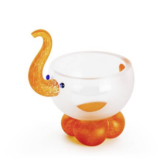 Artglass Mini Elephant Bowl Clear with Orange Trunk.